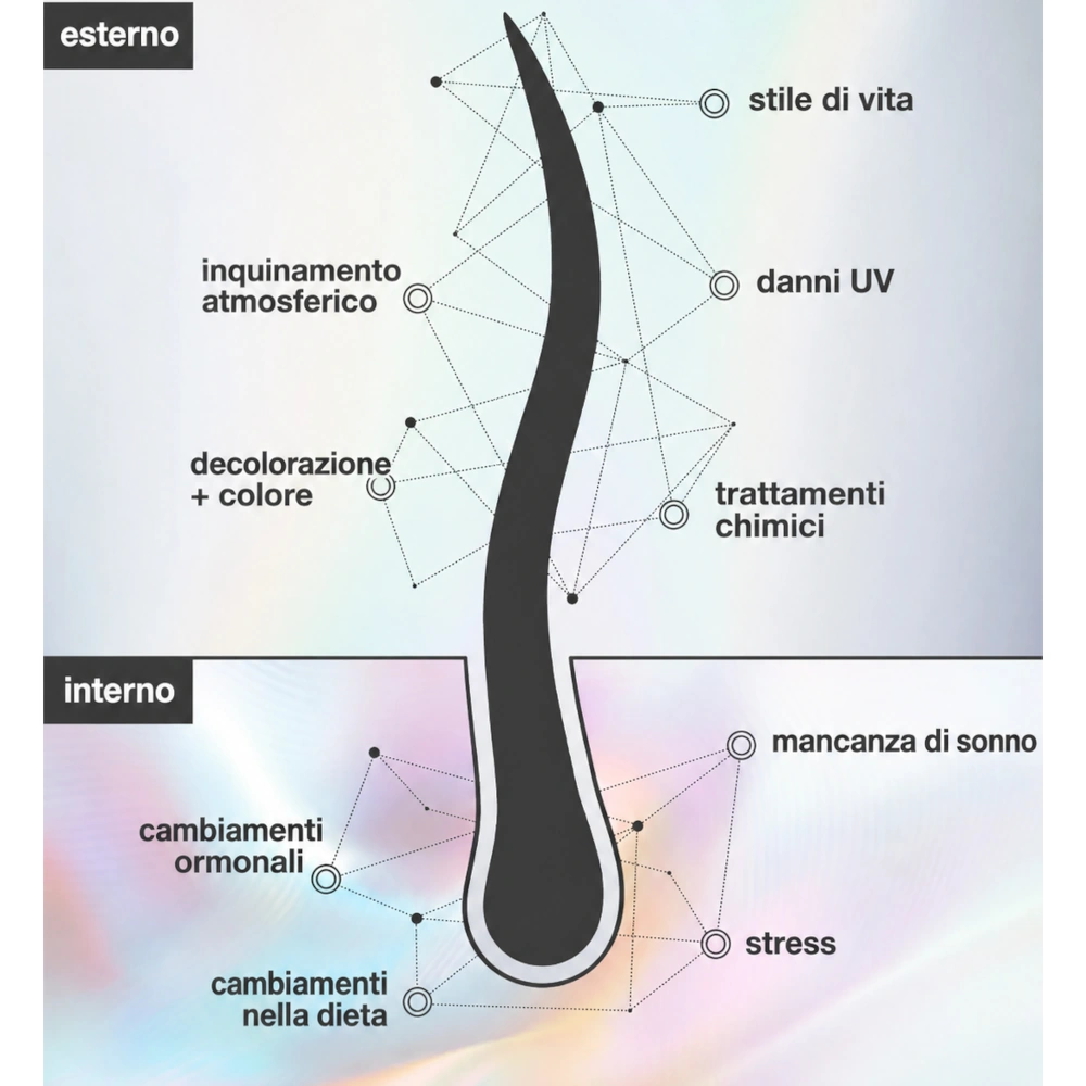 Cause interne ed esterne della caduta, l'ingrigimento e l'invecchiamento del cuoio capelluto